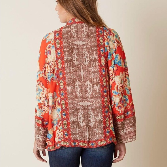 Free People Wildflower Bohemian Kimono Floral Print Front Zip Jacket XSMALL - Picture 2 of 13
